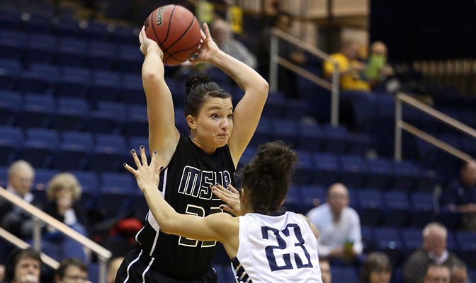 MSUB junior Janiel Olson currently leads the GNAC in rebounds per game with 10.4.